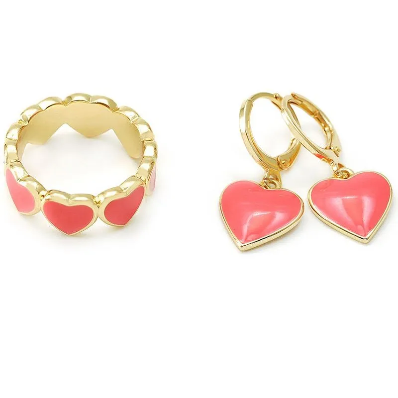 Korall emalj hjärta smyckesset