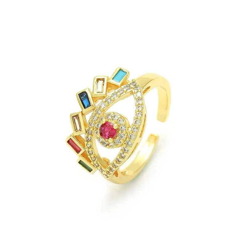 Gold Plated Evil Eye Ring Adjustable