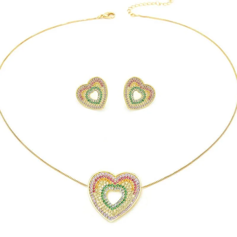 Mix Color Zircon Heart Smyckesset