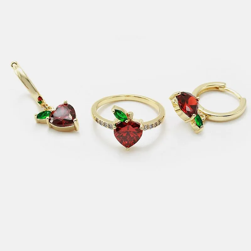 Röd Cz Heart smyckesset