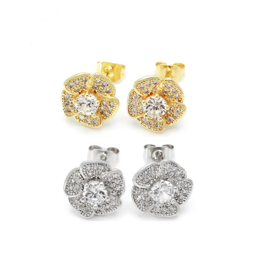 Vintage guld- och rodiumpläterade blomörhängen